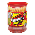 Dulceria 915 Banderilla Pavito tamarindo con chile candy sticks, 50 pieces in a clear plastic container with a red lid.