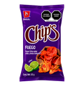 Dulceria 915 Barcel Chips Fuego chili lime flavored potato chips in a purple bag with flames and lime slices.