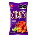 Dulceria 915 Barcel Chips Fuego chili lime flavored potato chips, 60g bag with fiery chili and lime imagery.