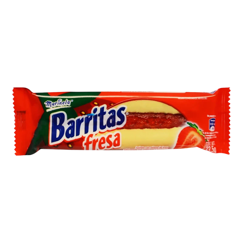 Dulceria 915 Barritas Fresa strawberry flavored cookie sandwich with red filling, 33.5g