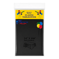 Dulceria 915 black plastic tablecloth in packaging, 54 by 108 inches, perfect for party table protection.
