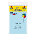 Dulceria 915 blue plastic tablecloth in packaging, 54 by 108 inches, perfect for party table protection.