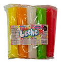 Dulceria 915 Bolis Leche assortment of 10 frozen ice pops in assorted fruit flavors and colors: yellow, orange, white, green, and red.