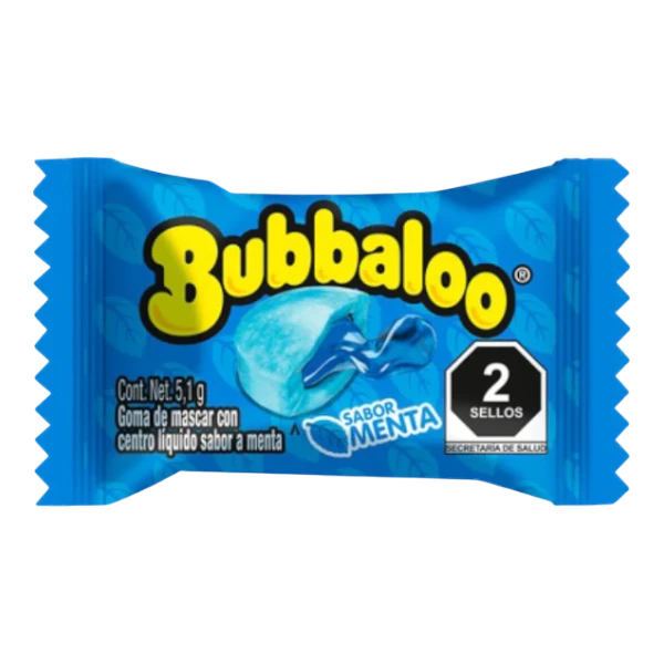 Dulceria 915 Bubbaloo Sabor Menta bubble gum with liquid mint center, 5.1g