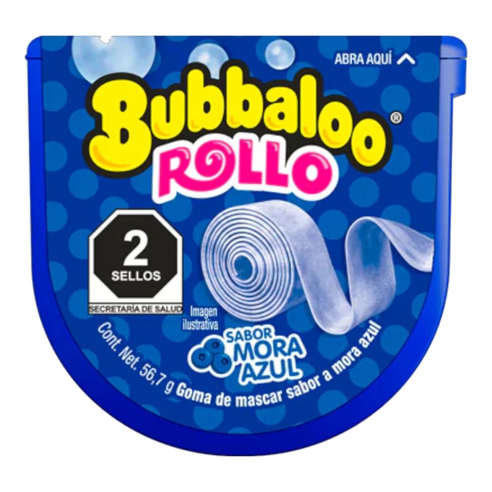 Dulceria 915 Bubbaloo Rollo Blueberry flavored bubble gum roll. Soft, chewy, and imported from Mexico.