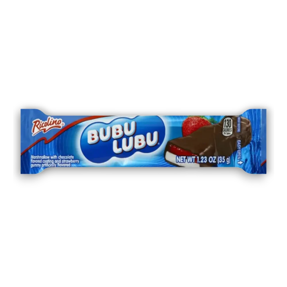 Dulceria 915 Bubulubu Individual: marshmallow with chocolate coating and strawberry gummy. Single serving.