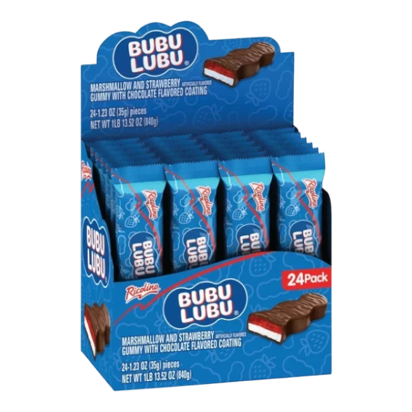 Dulceria 915 Bubulubu Marshmallow and Strawberry Gummy Bars with Chocolate Flavored Coating, 24-pack
