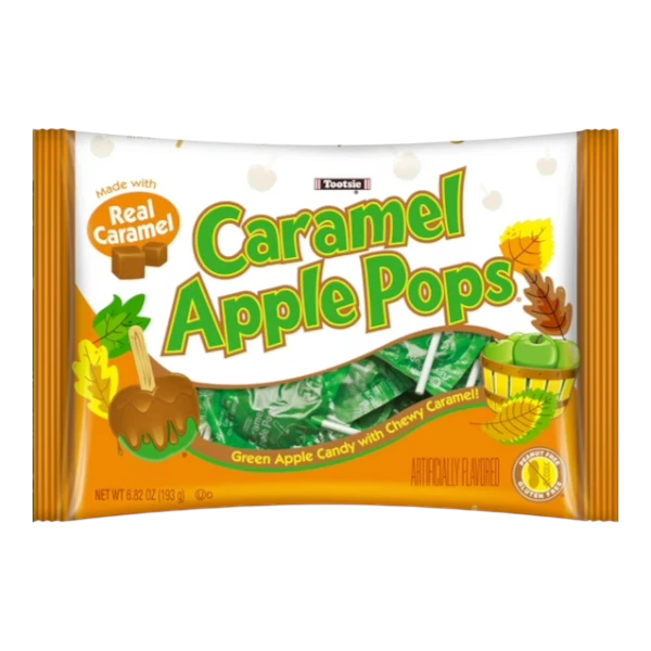 Dulceria 915 Caramel Apple Pops, green apple candy with chewy caramel, individually wrapped lollipops.