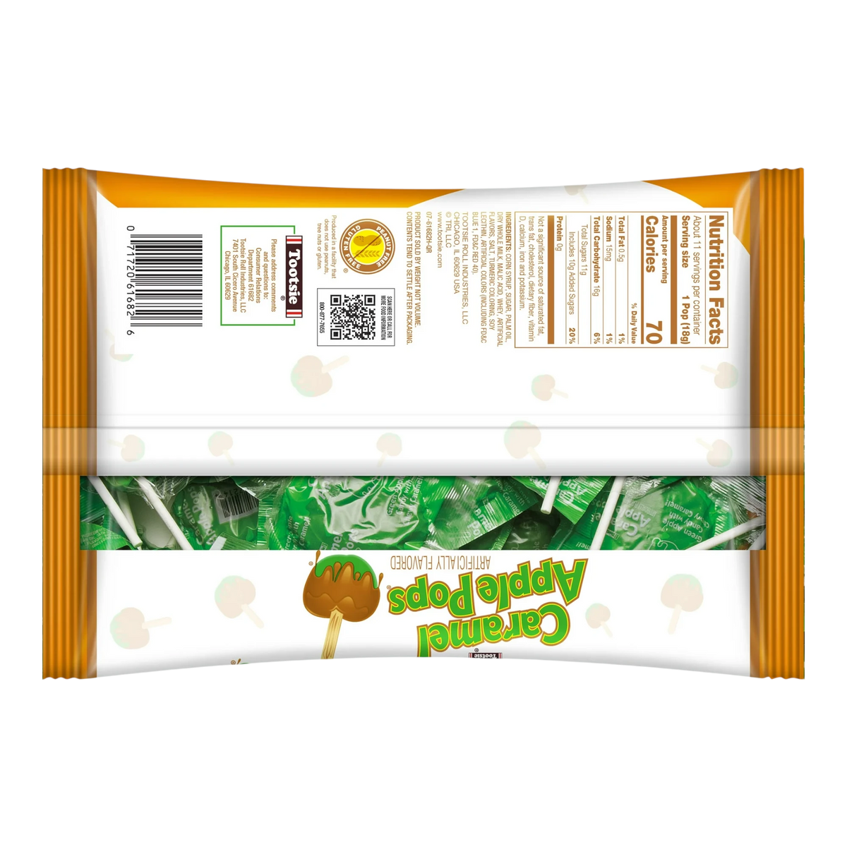 Dulceria 915 Caramel Apple Pops, individually wrapped green apple lollipops with caramel.