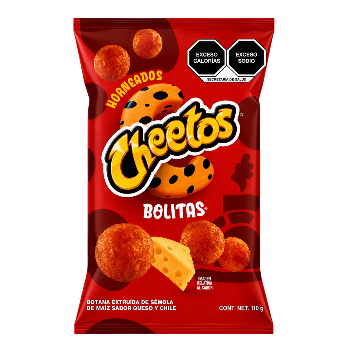 Dulceria 915 Cheetos Bolitas Horneados baked cheese and chili flavored corn puffs snack bag, 110g