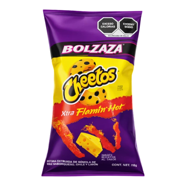 Dulceria 915 Cheetos Xtra Flamin' Hot cheese flavored corn puffs, 115g bag