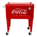 Dulceria 915 Coca-Cola 60 quart red metal ice chest cooler with wheels and bottle opener.