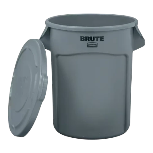 Dulceria 915 gray commercial trash can with lid, made of durable plastic, ideal for kitchens or outdoor use.