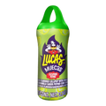 Dulceria 915 Lucas Muecas cucumber flavored lollipop with chili powder. Green bottle with cartoon character.