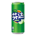 Dulceria 915 Fanta Apple 330ml can with green and orange branding and apple graphics. Crisp, refreshing beverage.