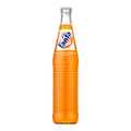 Dulceria 915 Fanta Orange soda in a glass bottle with iconic orange label. Refreshing carbonated beverage.