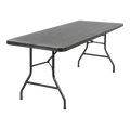 Dulceria 915 6 ft folding resin table with sturdy black steel frame, ideal for events and outdoor gatherings.