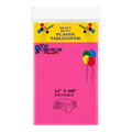 Dulceria 915 fuchsia plastic tablecloth in packaging, measuring 54 by 108 inches for party table protection.