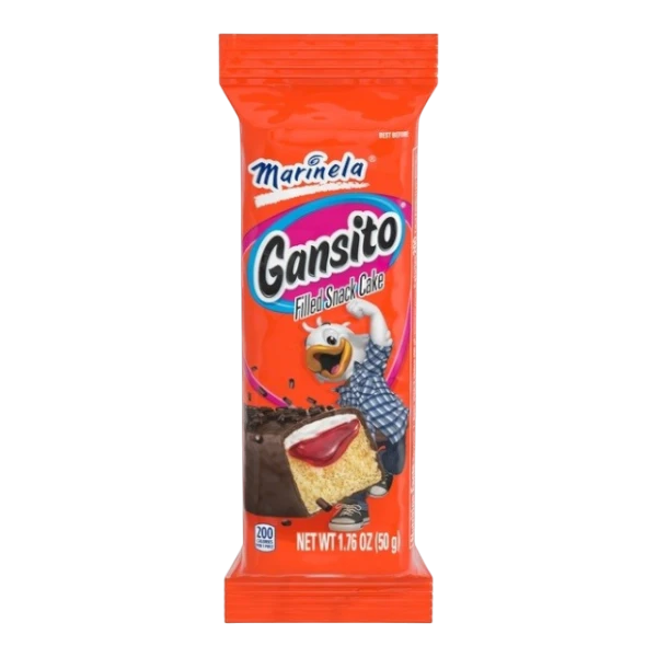 Dulceria 915 Gansito Filled Snack Cake with strawberry filling and chocolate coating.