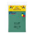 Dulceria 915 hunter green plastic disposable tablecloth in packaging, measuring 54 by 108 inches for party events.