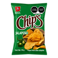Dulceria 915 Chips Jalapeno potato chips, 170g bag with whole and sliced jalapenos.
