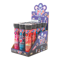 Dulceria 915 Laser Pop projector candy pack of 12, featuring assorted fruit flavors like strawberry, blue raspberry, and cherry.