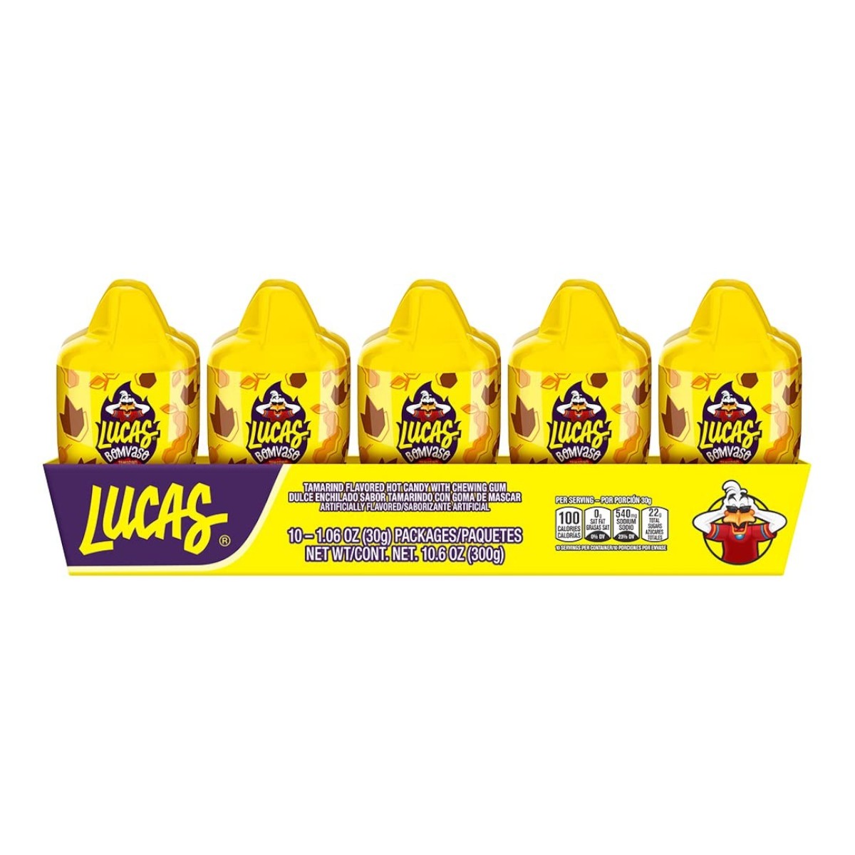 Dulceria 915 Lucas Bomvaso Tamarindo flavored hot candy with chewing gum, 10 pieces.