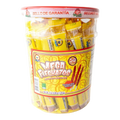 Dulceria 915 Mega Flechazos container with 50 individually wrapped spicy tamarind flavored candies.