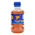 Dulceria 915 Miguelito Original chili powder in a clear plastic bottle with a blue cap. The powder is orange-red.