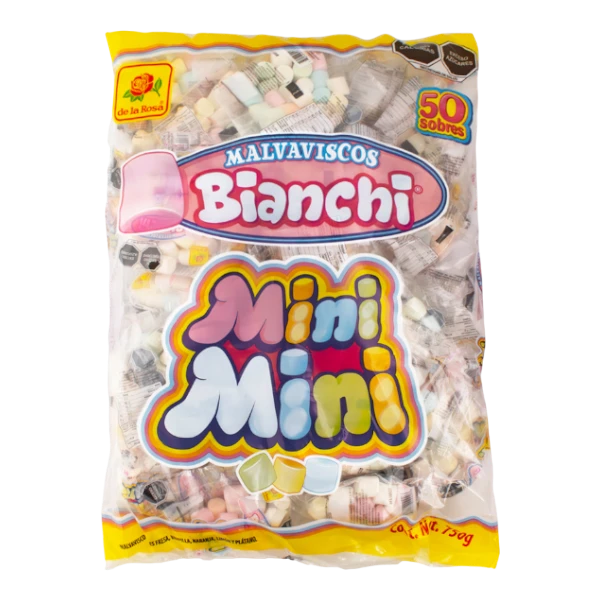 Dulceria 915 Mini Mini Marshmallows, assorted colors, individually wrapped, 50 count, 750g bag.