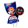 Dulceria 915 Ricolino Paleta Payaso chocolate-covered marshmallow lollipop with blue candy eyes and red candy smile.