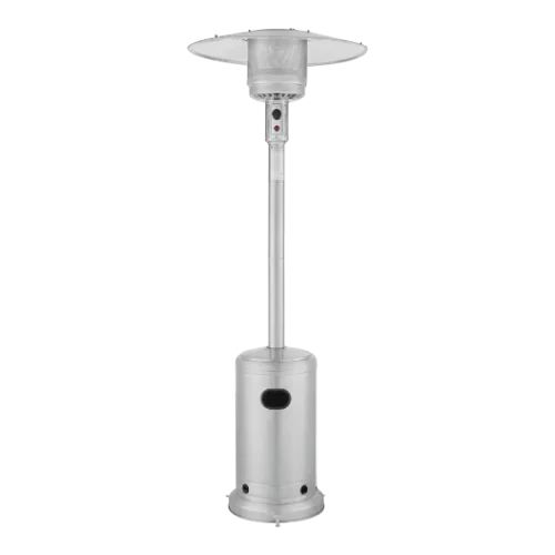 Dulceria 915 stainless steel patio heater with 48,000 BTU burners and electronic ignition.
