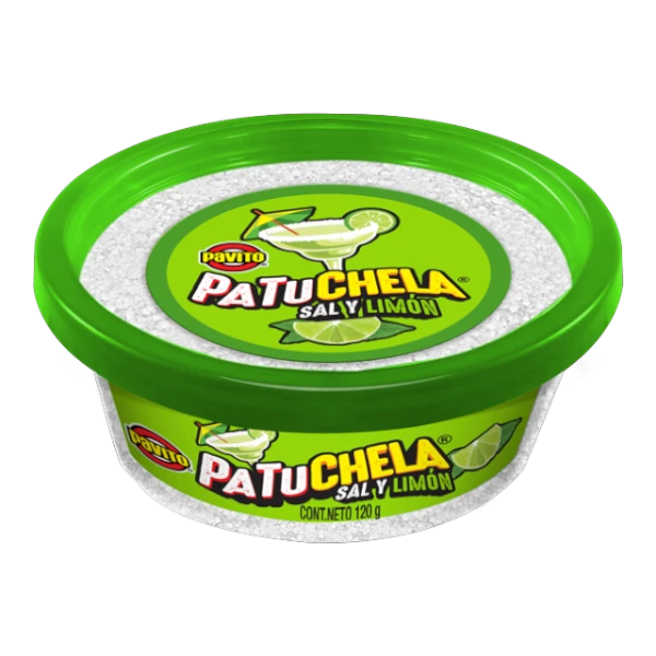 Dulceria 915 Patuchela Sal y Limón rim salt for cocktails, 150g container with lime and margarita graphics.