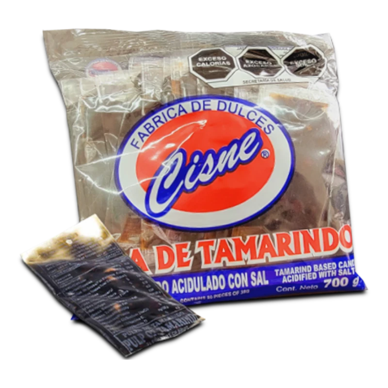 Dulceria 915 Pulpa Cisne tamarindo candy, acid-flavored with salt, 700g bag with individual servings.