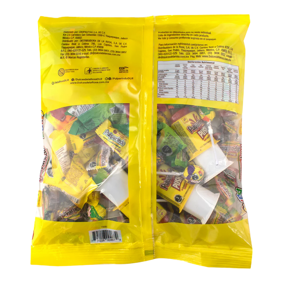 Dulceria 915 Pulparindo Party Mix assorted tamarind candies in a yellow bag, 90 count.