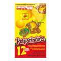 Dulceria 915 De La Rosa Pulparindots tamarind candy box with 12 packets, featuring cartoon tamarind characters and real fruit.