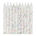 Dulceria 915 white spiral birthday candles with rainbow glitter dots. Set of 10.