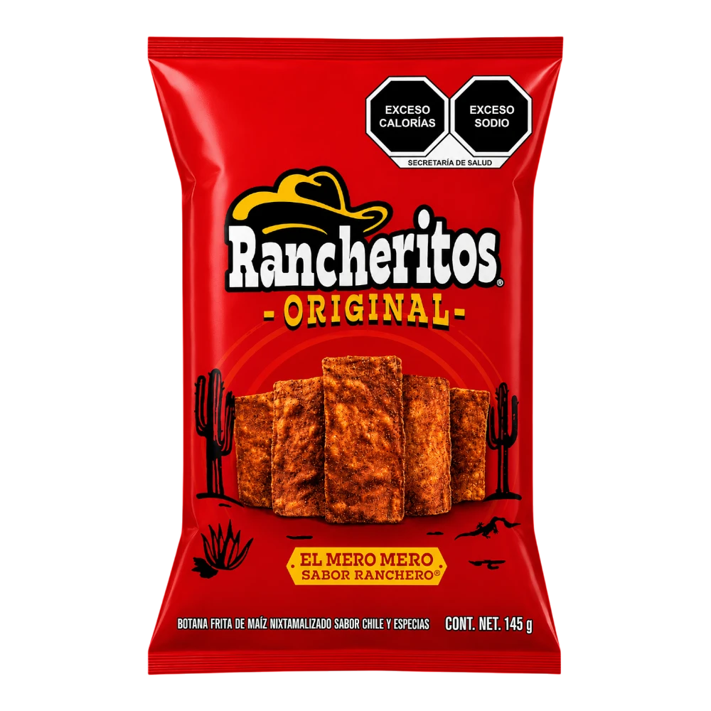 Dulceria 915 Rancheritos Original large bag of chili and spice flavored corn snacks, 5.11 oz