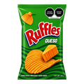 Dulceria 915 Ruffles Queso wavy potato chips bag with cheese illustration, 120g