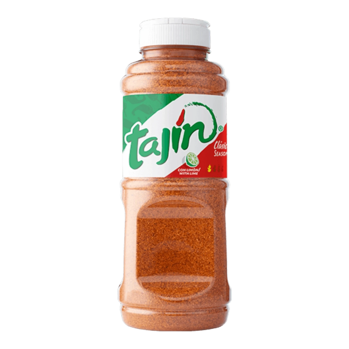 Dulceria 915 Tajín Clásico Seasoning, a chili lime sea salt blend in a 32 oz clear plastic bottle with a white cap.