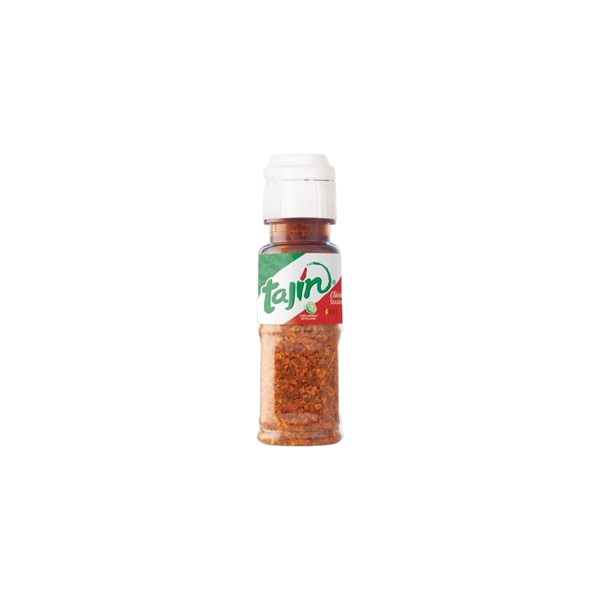 Dulceria 915 Tajin mini individual 0.35 oz seasoning bottles with a red portable carabiner clip holder