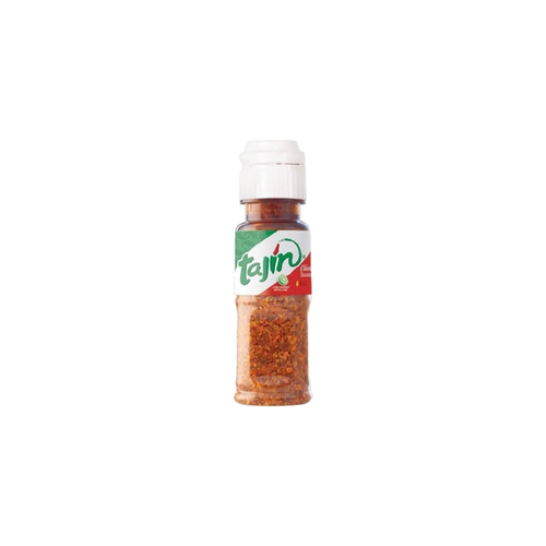 Dulceria 915 Tajin mini individual 0.35 oz seasoning bottles with a red portable carabiner clip holder