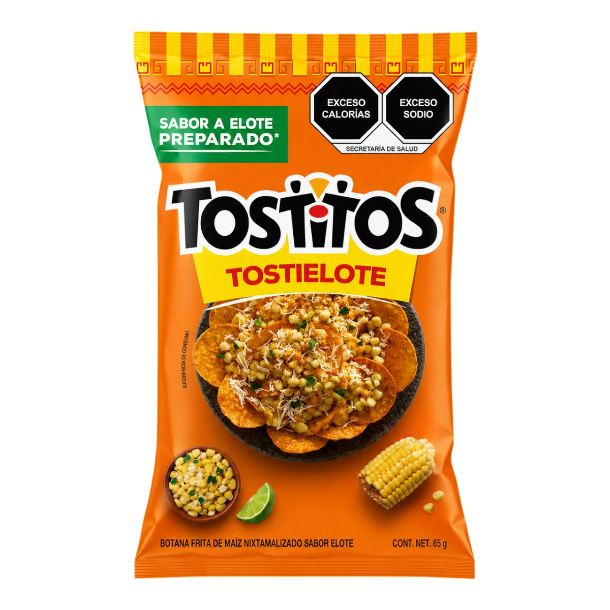 Dulceria 915 Tostitos Tostielote corn chips with a creamy, chili, and crunchy texture, 65g bag.