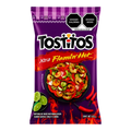 Dulceria 915 Tostitos Xtra Flamin' Hot corn tortilla chips with cheese, chili, and lime flavor. Features fiery graphics and lime slices.