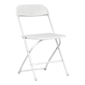 Dulceria 915 white plastic folding chair with contoured seat and drainage holes.